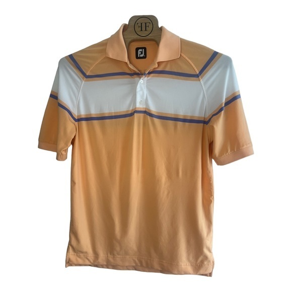 Foot Joy Mens Performance Golf Polo, Medium Peach/White/Blue Striped - Picture 2 of 3